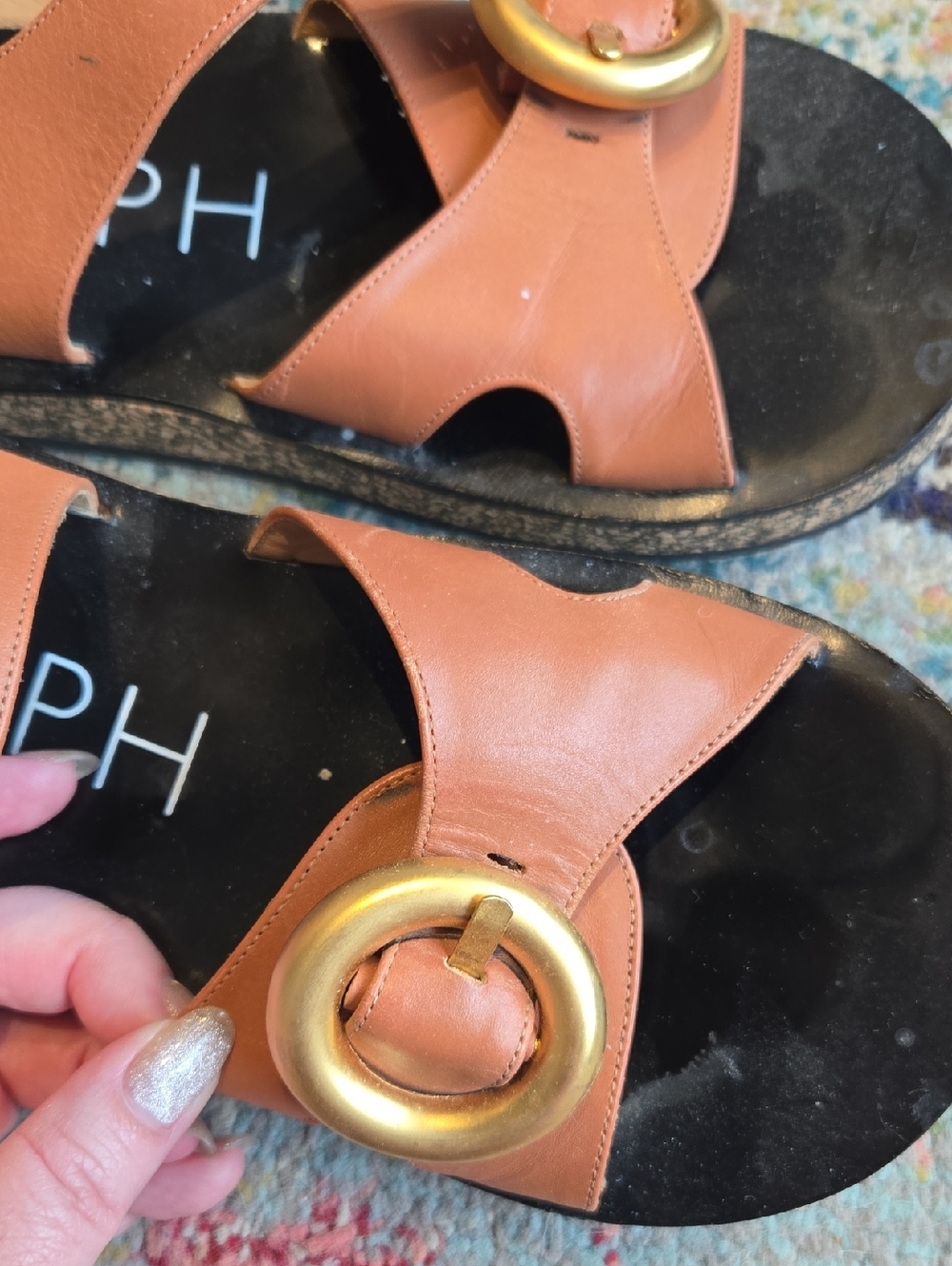 Tan Leather Buckle Sandals for Women - Picture 4 of 5